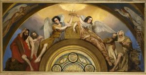 Esquisse pour l'eglise Saint-Louis-en-l'Ile : Les Reliques de la Passion - Deux anges et les quatre Evangelistes by Pierre-Jules Jollivet