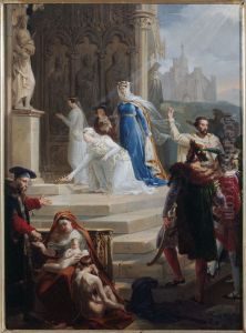 Esquisse pour l'eglise Sainte-Elisabeth : Sainte Elisabeth, reine de Hongrie, deposant sa couronne aux pieds de l'image de Jesus-Christ by Merry-Joseph Blondel