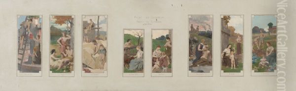 Esquisse pour la salle des fetes de la mairie de Courbevoie : Jour de fete. Le repos. Le travail. La jeune fille. La mere. Devouerment. L'aieule. L'education. - view 1