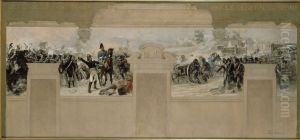 Esquisse pour la mairie de Pantin : Defense de Pantin en 1814 par le general Compans by Francois Schommer