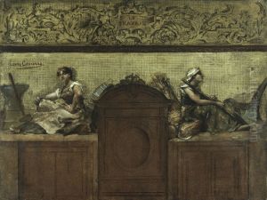 Esquisse pour la salle des mariages de la mairie du 15eme : Le travail by Leon Comerre
