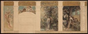 Esquisse pour la salle des fetes de la mairie du 4e: le jour, la Terre, le printemps et l'ete by Leon Comerre