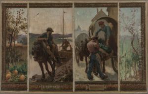 Esquisse pour la mairie de Saint-Maur-des-Fosses : Halage - Maraichage by Paul Baudouin