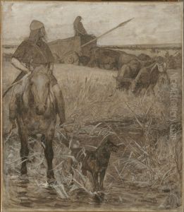 Gaulois a cheval, esquisse pour l'amphitheatre de paleontologie du Museum d'histoire naturelle de Paris