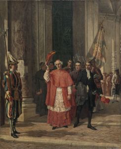 Cardinaux sortant du Vatican par la porte des Suisses, apres une audience du Saint-Pere by Auguste Dutuit