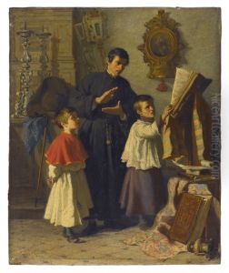 La lecon de chant des enfants de choeur, dans une sacristie a Rome by Auguste Dutuit
