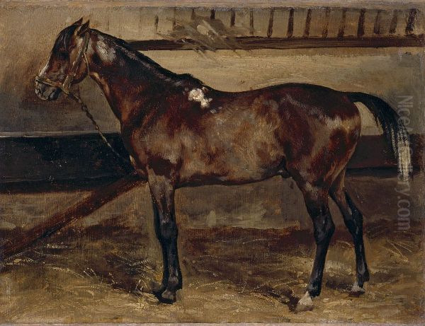 Cheval brun a l'ecurie - view 1