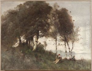 Paysage aux lavandieres by Paul Desire Trouillebert