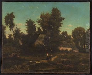 Paysage aux chaumieres by Henri Harpignies