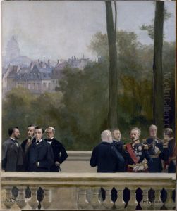 Le Panorama du siecle : groupe d'hommes du XIXe siecle, dont trois en uniforme by Henri Gervex