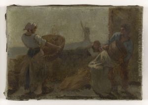 Histoire du ble : Le Criblage : Esquisse pour l'ecole de la rue Dombasle, 15eme arrondissement de Paris by Paul Baudouin