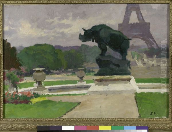 Jardin du Trocadero avec le Rhinoceros de Jacquemart - view 1