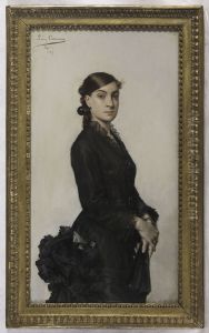Portrait de Jacqueline Comerre-Paton en robe noire by Leon Comerre