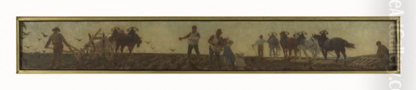 Histoire du ble : labours, semailles, hersage : Esquisse pour la salle de dessin de l'ecole de la rue Dombasle, 15eme arrondissement de Paris - view 1
