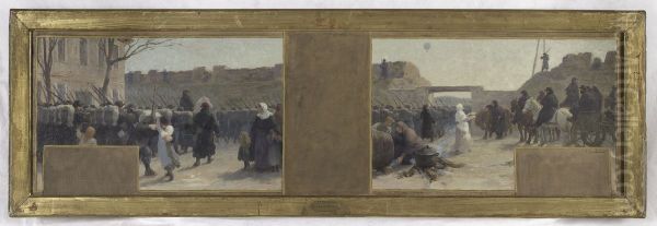 Esquisse pour le cabinet du Prefet a l'Hotel de Ville : La sortie des troupes durant Le siege de Paris en 1870 - view 1