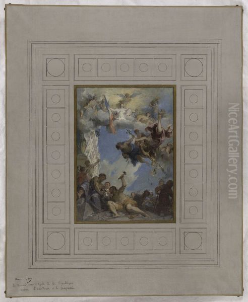 Esquisse pour l'escalier d'honneur de la mairie de Pantin : Le Travail sous l'egide de la Republique amene l'abondance et la prosperite (plafond) - view 1