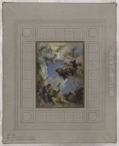 Esquisse pour l'escalier d'honneur de la mairie de Pantin : Le Travail sous l'egide de la Republique amene l'abondance et la prosperite (plafond) by Henri Leopold Levy
