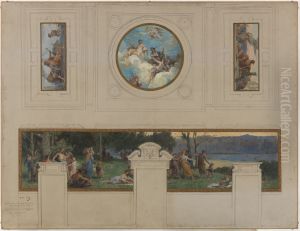 Esquisse pour la mairie de Pantin : Allegories du canal de l'Ourcq, du Travail et de la Navigation - Fete champetre (plafond et panneau mural) by Henri Leopold Levy