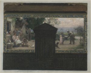 Esquisse pour la mairie du 15eme arrondissement : La famille - Aumone a un pauvre by Ferdinand Humbert