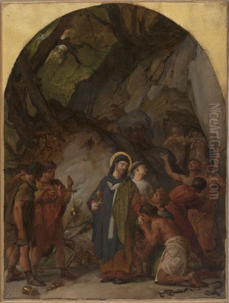 Esquisse pour l'eglise Saint-Ambroise : Saint Ambroise, eveque de Milan, livre les vases sacres de son eglise pour racheter ses prisonniers - view 1