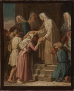 Esquisse pour l'eglise Saint-Eustache : Sainte Genevieve distribuant le pain aux pauvres. by Auguste Pichon