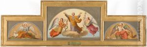 Esquisse pour l'eglise Saint-Joseph : L'Ange de douceur et de chastete - Apotheose de Saint-Joseph - L'Ange de vigilance et de fidelite by Paul Balze
