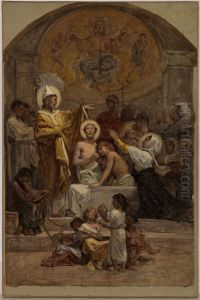 Esquisse pour l'eglise Saint-Augustin : Le Bapteme de saint Augustin by Diogene Ulyssee Napoleon Maillart