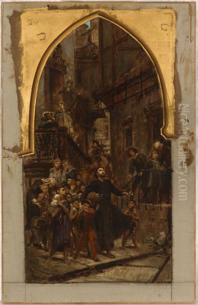 Esquisse pour l'eglise Saint-Merry : Saint Francois-Xavier parcourant les rues de Goa pour appeler les enfants et les esclaves au catechisme - view 1