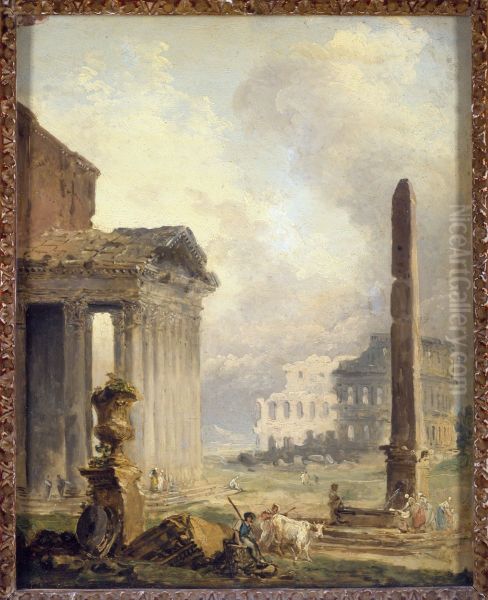 Ruines romaines, le Forum avec le Colisee et l'Obelisque - view 1