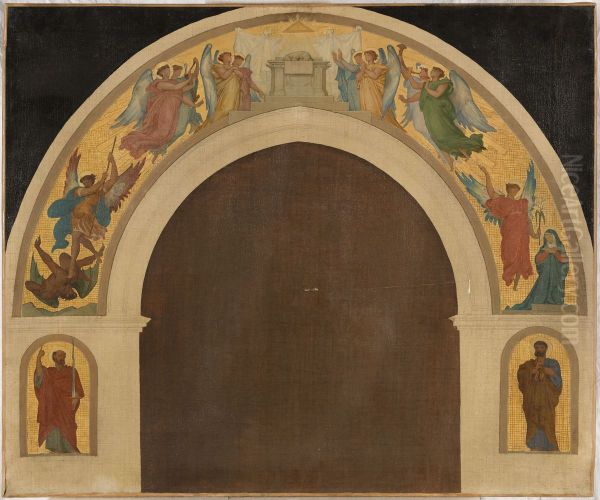 Esquisse pour l'eglise de la Trinite : L'Agneau pascal. Groupe d'anges adorateurs. L'archange saint Michel terrassant le demon. L'Annonciation. Saint Paul. Saint Pierre. - view 1