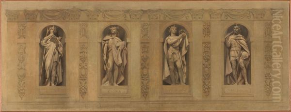 Esquisse pour l'eglise Saint-Paul-Saint-Louis : Robert le Pieux. Clovis. Saint Louis. Charlemagne - view 1