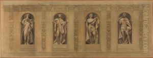 Esquisse pour l'eglise Saint-Paul-Saint-Louis : Robert le Pieux. Clovis. Saint Louis. Charlemagne by Joseph Paul Blanc