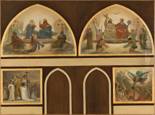 Esquisse pour l'eglise Saint-Gervais : La Vierge intercedant pres de Jesus pour les pecheurs. Le Jugement dernier et Jesus intercedant. La bonne mort. L'ange reveillant les morts. - view 1