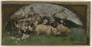 Esquisse pour la salle a manger de l'Hotel de Ville de Paris : La viande de porc by Georges Jules Bertrand