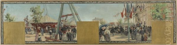 Esquisse pour la mairie de Bagnolet : Ete. La fete de Bagnolet le jour du couronnement de la rosiere - view 1