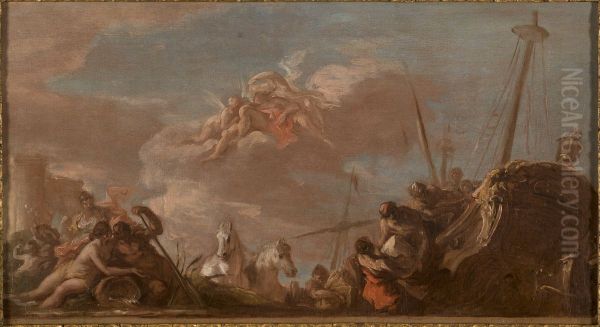 Esquisse pour le plafond de la Banque Royale : Le Dechargement en bord de Seine de marchandises en provenance de la Louisiane - view 1