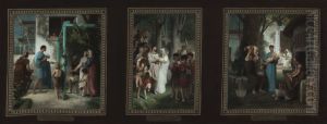 Esquisse pour la salle des mariages la mairie du 7eme arrondissement : La demande. Le mariage. La famille. by Emile Levy