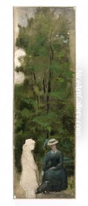Deux figures de femmes (dont une inachevee) au pied d'un arbre by Henry Cros