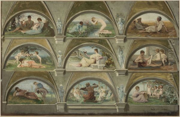 Esquisse pour le salon des cariatides de l'Hotel de Ville de Paris : Scenes allegoriques de la vie quotidienne (voussures) - view 1