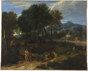 Pastorale avec un jeune patre et une femme avec un enfant dans les bras by Francisque Millet