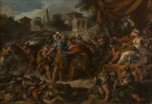 Le Combat des soldats nes des dents du serpent by Jean-Francois de Troy