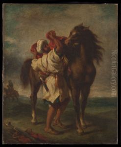 Arabe sellant son cheval