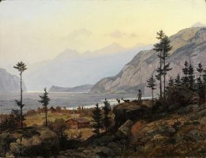 Schweizer Alpenlandschaft mit Fluss und See by Johann Wilhelm Schirmer
