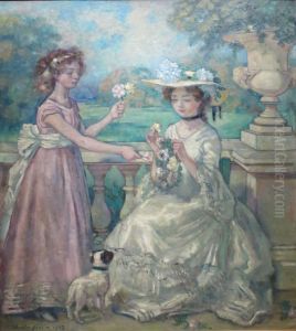 Two Girls on a Terrace by Charles-Francois-Prosper Guerin