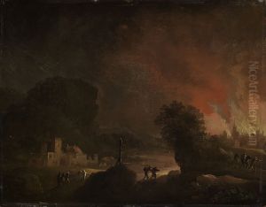 Nachtliche Landschaft mit brennender Stadt by Christian Wilhelm Ernst Dietrich