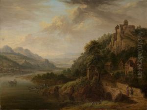 Rhine landscape with a castle by Christian Georg Schutz