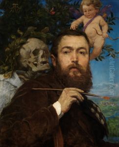 Selbstbildnis mit Amor und Tod by Hans Thoma