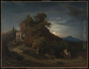 Die Nacht, Die Ankunft des Samariters mit dem Verletzten in der Herberge by Johann Wilhelm Schirmer