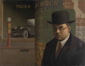 Selbstbildnis vor der Litfasssaule by Georg Scholz