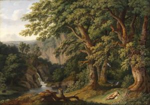 Waldlandschaft mit dem schlafenden, von Tauben behuteten Knaben Horaz